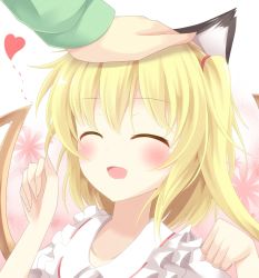 Rule 34 | 1girl, :d, ^ ^, aibumi, animal ears, bad id, bad pixiv id, blonde hair, blush, cat ears, cat girl, closed eyes, closed eyes, fang, female focus, flandre scarlet, hand on head, head pat, heart, kemonomimi mode, open mouth, paw pose, pen-zin, headpat, side ponytail, smile, solo focus, touhou, wings