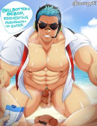 Rule 34 | 2boys, abs, animal crossing, arm hair, bandaid, bandaid on face, bandaid on nose, bara, bare pectorals, beach, blue hair, cloud, collared shirt, day, erection, facial hair, headphones, headset, kaiki (osuppai), large pectorals, male focus, male pubic hair, microphone, multiple boys, naked shirt, navel, necktie, nintendo, nipples, open clothes, open shirt, outdoors, pectorals, penis, personification, pov, precum, pubic hair, shirt, short hair, sky, smile, solo focus, summer, sunglasses, sweat, teeth, thick thighs, thighs, twitter username, undone necktie, white shirt, wilbur (animal crossing), yaoi