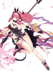 Rule 34 | 1girl, absurdres, ayla (punishing: gray raven), black hairband, black shirt, breasts, cleavage, drill hair, drill sidelocks, hairband, highres, holding, holding polearm, holding weapon, large breasts, long hair, mechanical arms, pink eyes, pink hair, polearm, punishing: gray raven, shirt, sideboob, sidelocks, takashi san, thigh strap, weapon