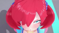 Rule 34 | 1boy, 1girl, 3d, animated, ass, blue eyes, digimon, digimon story: cyber sleuth, fellatio, hetero, highres, kneeling, looking up, oral, out of frame, red hair, shiramine nokia, twintails, video