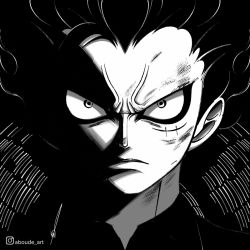 Rule 34 | 1boy, aboude art, angry, greyscale, hair up, monkey d. luffy, monochrome, one piece, solo