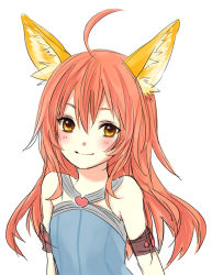 Rule 34 | 1girl, ahoge, animal ears, bad id, bad pixiv id, elin, face, flat chest, long hair, replica (000), simple background, smile, solo, tera online