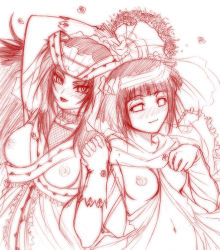 Rule 34 | 2girls, arm up, blush, bouquet, breasts, breasts out, byakugan, chiba toshirou, choker, closed mouth, couple, dress, empty eyes, facing viewer, fishnet top, fishnets, flower, flower wreath, gloves, half-closed eyes, hands up, happy, holding hands, hyuuga hinata, long hair, looking at viewer, medium breasts, monochrome, multiple girls, naruto, naruto (series), navel, nipples, no bra, no pupils, parted lips, partially undressed, short hair, sketch, smile, teacher and student, topless, upper body, wedding dress, yuri, yuuhi kurenai