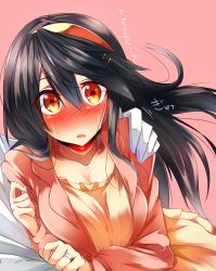 Rule 34 | 10s, 1girl, alternate costume, bad id, bad nicoseiga id, black hair, blush, breasts, choker, commentary request, full-face blush, hair ornament, hairclip, haruna (kancolle), headgear, highres, jewelry, kantai collection, large breasts, long hair, orange eyes, ring, solo focus, tsukui kachou, wedding band