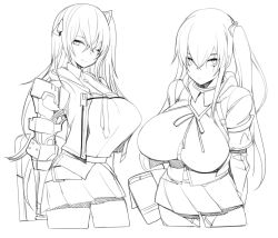 Rule 34 | alternate breast size, breasts, girls&#039; frontline, greyscale, highres, large breasts, long hair, mechanical arms, minma, mod3 (girls&#039; frontline), monochrome, pleated skirt, scar, scar across eye, scar on face, side ponytail, sidelocks, single mechanical arm, sketch, skirt, ump45 (girls&#039; frontline), ump45 (mod3) (girls&#039; frontline), very long hair