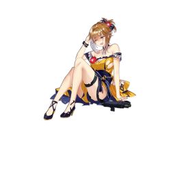 Rule 34 | 1girl, alternate hairstyle, bracelet, breasts, brown hair, choker, dress, earrings, formal, full body, girls&#039; frontline, grizzly mkv (girls&#039; frontline), grizzly mkv (starry night ball) (girls&#039; frontline), gun, handgun, holster, jewelry, l.a.r. manufacturing, lar grizzly win mag, looking at viewer, off-shoulder dress, off shoulder, official alternate costume, official art, purple eyes, realmbw, sideboob, solo, thigh holster, torn clothes, transparent background, weapon