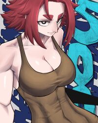 Rule 34 | 1girl, breasts, cleavage, large breasts, limn044, original, red hair, roxan (limn044), solo, tank top