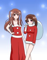 Rule 34 | 2girls, atarashi ako, bare legs, bottomless, christmas, female focus, gift, highres, long sleeves, multiple girls, saki (manga), takakamo shizuno