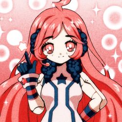 Rule 34 | + +, 1990s (style), 1girl, :q, ahoge, blush, gloves, headphones, headset, long hair, non-web source, pink hair, red eyes, retro artstyle, scarletdestiney, sf-a2 miki, smile, solo, star (symbol), striped clothes, striped gloves, tongue, tongue out, upper body, vocaloid, wrist cuffs
