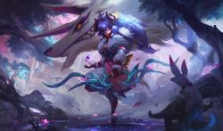 Rule 34 | absurdres, highres, horns, japanese clothes, kimono, kindred (league of legends), lamb (league of legends), league of legends, mask, official art, spirit blossom kindred