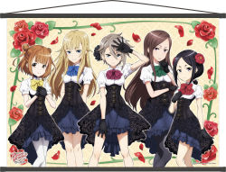 Rule 34 | 5girls, ange (princess principal), artist request, beatrice (princess principal), black gloves, black hair, blonde hair, blue eyes, blue neckwear, blush, bow, bowtie, breasts, brown eyes, brown hair, closed mouth, dorothy (princess principal), double bun, dress, flower, frilled dress, frills, gloves, green neckwear, grey hair, hair bun, hair flower, hair ornament, highres, long hair, looking at viewer, medium breasts, multiple girls, official art, pantyhose, princess (princess principal), princess principal, purple eyes, purple neckwear, red neckwear, rose, short hair, small breasts, smile, toudou chise, white legwear, yellow neckwear