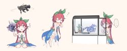 Rule 34 | ..., 10s, 1girl, :o, ^^^, bare shoulders, barefoot, blush, breasts, celeste (granblue fantasy), chibi, cleavage, closed eyes, dragon, dress, fish tank, full body, ganesagi, granblue fantasy, holding, leaf, leaf on head, leviathan (granblue fantasy), long hair, looking at viewer, low twintails, luminiera (granblue fantasy), mithra (granblue fantasy), monster girl, multiple views, navel, open mouth, plant girl, pointy ears, red eyes, red hair, rubbing eyes, scrunchie, seiza, simple background, sitting, sleepy, small breasts, speech bubble, spoken ellipsis, twintails, very long hair, yggdrasill (granblue fantasy)