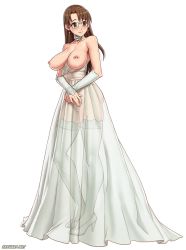 Rule 34 | 1girl, azumanga daiou, blush, breastless clothes, breasts, brown eyes, brown hair, cameltoe, cleavage, cleft of venus, collar, contrapposto, dress, earrings, female focus, full body, glasses, high heels, highres, jewelry, lace, lace-trimmed legwear, lace trim, lactation, large breasts, light smile, long hair, looking to the side, medium breasts, mizuhara koyomi, nipple piercing, nipples, no bra, no panties, piercing, pussy, see-through, simple background, solo, speh, standing, tagme, thighhighs, topless, topless dress, uncensored, wedding dress, white background, white collar, white footwear, white thighhighs