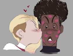 Rule 34 | blonde hair, blush, gwen stacy, heart, interracial, kiss, marvel, miles morales, sketch, spider-gwen, spider-man: across the spider-verse, spider-man (miles morales), spider-man (series), spider-verse, surprised, tagme, various
