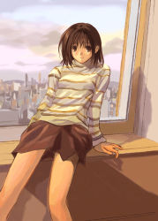 Rule 34 | city, cityscape, shihira tatsuya, skirt, solo, sweater, tagme, window