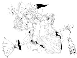 Rule 34 | 1girl, absurdres, bad id, bad pixiv id, bow, braid, broom, greyscale, hat, hat bow, highres, kirisame marisa, kishi kaisei, lantern, lineart, long hair, monochrome, open mouth, outstretched hand, panties, pantyshot, ribbon, socks, solo, touhou, underwear, witch hat