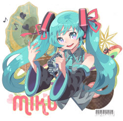 Rule 34 | 1girl, bf. (sogogiching), blue eyes, blue hair, blue nails, detached sleeves, hatsune miku, long hair, matching hair/eyes, microphone, nail polish, solo, twintails, vocaloid