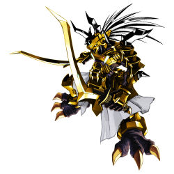 Rule 34 | armor, claws, digimon, digimon linkz, dual wielding, gaioumon, gaioumon (mutant), holding, long hair, mask