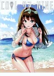 Rule 34 | 1girl, absurdres, beach, bikini, blue bikini, blue sky, blush, bow, breasts, brown hair, cleavage, cloud, collarbone, cover, cover page, day, earrings, fingernails, food, green eyes, hair bow, halterneck, hamahama, highres, holding, hood, hoodie, idolmaster, idolmaster cinderella girls, jewelry, leaning forward, long fingernails, long hair, long sleeves, medium breasts, navel, necklace, ocean, open clothes, open hoodie, open mouth, outdoors, popsicle, sand, scan, shibuya rin, side-tie bikini bottom, sky, sleeves rolled up, smile, solo, standing, star (symbol), star earrings, star necklace, string bikini, swimsuit, water