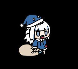 Rule 34 | 1girl, animal costume, animated, animated gif, bag, blue eyes, blue hair, blue hat, blue hoodie, blunt bangs, blush stickers, chinese commentary, commentary, english commentary, fins, fish tail, fur-trimmed headwear, fur trim, fuwafuwa 35, gawr gura, gawr gura (1st costume), hair ornament, hat, holding, holding bag, holding sack, hololive, hololive english, hood, hoodie, jitome, long sleeves, looping animation, meme, mixed-language commentary, multicolored hair, open mouth, padoru (meme), rectangular mouth, sack, santa hat, shark costume, shark girl, shark hair ornament, shark tail, sharp teeth, solo, streaked hair, tail, teeth, transparent background, two side up, virtual youtuber