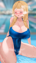 1girl alternate_costume blonde_hair breasts creatures_(company) game_freak large_breasts lillie_(pokemon) nintendo one-piece_swimsuit pokemon pokemon_sm solo sumisumii swimsuit