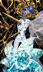 Rule 34 | 2others, absurdres, androgynous, black background, blue hair, crystal hair, dripping, dual persona, fuji den fujiko, gold, golden arms, green hair, highres, houseki no kuni, multiple others, other focus, phosphophyllite, phosphophyllite (ll), short hair, simple background, solo focus, sparkle, spoilers, white eyes