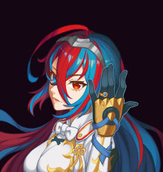 Rule 34 | 1girl, alear (female) (fire emblem), alear (fire emblem), blue eyes, blue hair, breasts, crossed bangs, emblem ring, fire emblem, fire emblem engage, gloves, hand up, heterochromia, jewelry, long hair, looking at viewer, medium breasts, multicolored hair, nintendo, open mouth, red eyes, red hair, smile, solo, split-color hair, tiara, two-tone hair, very long hair, yycaihuahua
