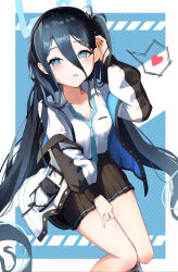 Rule 34 | 1girl, absurdly long hair, absurdres, aris (blue archive), black hair, black skirt, blue archive, blue eyes, blue halo, blue necktie, blush, collared shirt, feet out of frame, halo, heart, highres, jacket, kaminose (user veum4325), long hair, long sleeves, looking at viewer, necktie, one side up, open clothes, open jacket, open mouth, pleated skirt, shirt, skirt, solo, spoken heart, very long hair, white jacket, white shirt
