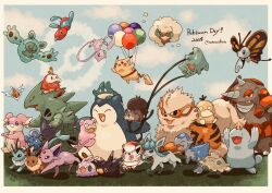 Rule 34 | 2024, :d, animal focus, arcanine, arms up, artist name, audino, balloon, beautifly, blue eyes, blue sky, border, brown fur, bug, bulbasaur, butterfly, closed eyes, closed mouth, cloud, colored skin, commentary request, cranidos, creatures (company), crocodilian, curled horns, dark skin, dog, eevee, fangs, fins, floating, forehead jewel, forked tail, fuecoco, game freak, gen 1 pokemon, gen 2 pokemon, gen 3 pokemon, gen 4 pokemon, gen 5 pokemon, gen 6 pokemon, gen 8 pokemon, glaceon, goomy, green skin, grey fur, grin, head fins, highres, hisuian zorua, horns, insect, joltik, legendary pokemon, mane, marill, mew (pokemon), munchlax, mythical pokemon, nintendo, no humans, on grass, on head, open mouth, orange fur, outside border, outstretched arms, pikachu, pincurchin, pink skin, plant, pokemon, pokemon (creature), pokemon on head, porygon-z, prehensile ribbon, psyduck, purple fur, quagsire, reuniclus, rhyperior, ringed eyes, rotom, rotom (normal), sharp teeth, shroomish, skwovet, sky, slowpoke, slug, smile, snorlax, solid oval eyes, standing, tail, teeth, twitter username, tyranitar, vaporeon, vines, walking, whimsicott, white border, white hair, wings, yellow eyes, yellow fur, yellow skin, zozozoshion