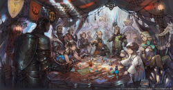 Rule 34 | 6+boys, 6+girls, arm rest, armor, artist request, au ra, banner, bard (final fantasy), black gloves, blonde hair, book, bottle, brown hair, coat, company name, copyright name, copyright notice, cup, dagger, day, elezen, elf, faulds, final fantasy, final fantasy xiv, gloves, harp, hatching (texture), highres, holding, holding instrument, hyur, instrument, knife, lalafell, lamp, light rays, miqo&#039;te, multiple boys, multiple girls, official art, paladin (final fantasy), paper, pauldrons, pointy ears, polearm, scroll, shield, short hair, shoulder armor, sitting, standing, sunbeam, sunlight, sword, table, tent, warrior of light (ff14), weapon, weapon on back, white coat