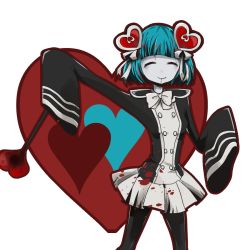 Rule 34 | 1girl, = =, attraction-m (lolo), blood, closed eyes, hair ornament, heart, heart hair ornament, magical girl, magical girl apocalypse, mahou shoujo of the end, short hair, smile, solo, very long sleeves, wand