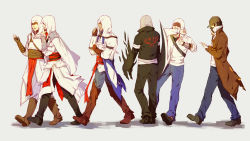 Rule 34 | 6+boys, absurdres, aiden pearce, alex mercer, altair ibn la-ahad, assassin&#039;s creed, assassin&#039;s creed: brotherhood, assassin&#039;s creed (series), assassin&#039;s creed ii, assassin&#039;s creed iii, beard, blade, brown hair, cape, coat, connor kenway, crossover, desmond miles, ezio auditore da firenze, facial hair, gloves, hat, highres, hood, jacket, male focus, multiple boys, odd one out, prototype (game), qi hui, trench coat, watch dogs