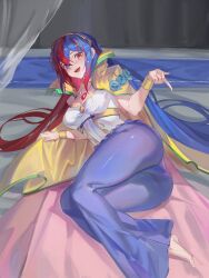 Rule 34 | 1girl, absurdres, alear (female) (fire emblem), alear (fire emblem), ass, blue eyes, blue hair, breasts, cape, collar, crossed bangs, dress, fire emblem, fire emblem engage, flower, hair between eyes, heterochromia, highres, jewelry, long hair, looking at viewer, medium breasts, multicolored hair, nintendo, obsession, official alternate costume, open mouth, red eyes, red hair, rose, smile, solo, split-color hair, thighs, tiara, two-tone hair, very long hair