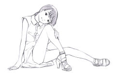 Rule 34 | 1girl, monochrome, original, sandals, short hair, sketch, solo, traditional media, yoshitomi akihito