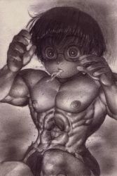 Rule 34 | androgynous, apyoapyo, flat chest, gender request, glasses, highres, makki (apyoapyo), muscular, short hair, vomit
