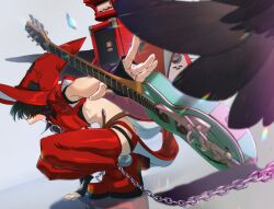 Rule 34 | 1girl, black hair, black wings, chain, guilty gear, guitar, hat, hitsuji kusa, i-no, instrument, red hat, solo, wings, witch hat
