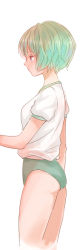 Rule 34 | 1girl, buruma, green buruma, green hair, gym uniform, long image, micho n, original, short hair, solo, tall image