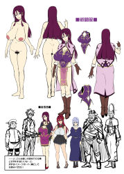 Rule 34 | 3girls, 4boys, arika (bakunyuu party), ass, bakunyuu party, black skirt, blue eyes, blue hair, boots, breasts, brown eyes, censored, commentary request, cross, cross necklace, female pubic hair, full body, heels, highres, huge breasts, jewelry, large breasts, medium hair, multiple boys, multiple girls, multiple views, necklace, nun, ponytail, pubic hair, purple eyes, purple hair, purple shirt, purple skirt, pussy, red hair, rietta, see-through, shirt, simple background, sketch, skirt, takeda hiromitsu, terena (bakunyuu party), translation request, white background, white shirt