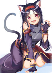 Rule 34 | 1girl, absurdres, ahoge, animal ear fluff, animal ears, armor, breastplate, cape, cat ears, hairband, highres, light brown hair, looking at viewer, multicolored cape, multicolored clothes, purple cape, purple hair, red eyes, red hairband, simple background, smile, solo, sword art online, syukuhuku 0, thighs, waist cape, white background, yuuki (sao)