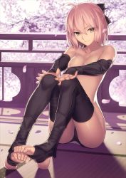Rule 34 | 1girl, ahoge, barefoot, black gloves, black panties, black thighhighs, blonde hair, bow, breasts, cherry blossoms, cleavage, elbow gloves, fate/grand order, fate (series), feet, feet together, fingerless gloves, gloves, hair between eyes, japanese clothes, kimono, ninja, nipples, nude filter, okita souji (fate), okita souji (koha-ace), panties, petals, pink hair, sitting, sleeveless, sleeveless kimono, smile, soles, solo, takeuchi takashi, tatami, thighhighs, third-party edit, toe scrunch, toeless legwear, toes, topless, underwear, yellow eyes
