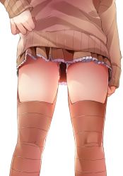 Rule 34 | 10s, 1girl, aftersex, cum, cumdrip, dripping, female focus, highres, kantai collection, simple background, skirt, sleeves past wrists, socks, solo, suzuya (kancolle), sweater, thighs
