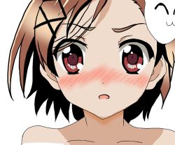 Rule 34 | 10s, 1girl, accel world, artist request, blush, brown hair, kurashima chiyuri, looking at viewer, open mouth, red eyes, short hair, simple background