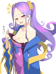 Rule 34 | 1girl, aged up, breasts, cleavage, fang, fate (series), highres, purple hair, small breasts, smug, solo, toru, twintails, wu zetian (fate)