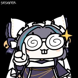 Rule 34 | 1girl, :3, animal ears, animated, animated gif, artist name, azur lane, bell, black hair, blue hair, blush, cat ears, cat girl, cheshire (azur lane), chibi, chinese commentary, closed mouth, coke-bottle glasses, commentary request, glasses, hair bell, hair ornament, jingle bell, looping animation, lowres, maid, maid headdress, medium hair, multicolored hair, nerd emoji, pointing, pointing up, seseren, simple background, solo, streaked hair, teeth, transparent background