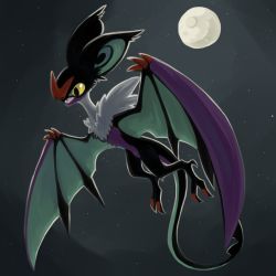 Rule 34 | claws, commentary, creature, creatures (company), english commentary, flying, full body, full moon, game freak, gen 6 pokemon, highres, karrybird, looking away, moon, night, night sky, nintendo, no humans, noivern, pokemon, pokemon (creature), sky, solo, star (sky), starry sky, yellow eyes