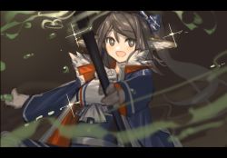 Rule 34 | 1girl, :d, arknights, blue bow, blue coat, blue skirt, bow, brown eyes, brown hair, coat, fur-trimmed coat, fur trim, hair between eyes, hair bow, holding, holding staff, lanzi (415460661), letterboxed, long hair, looking at viewer, open clothes, open coat, open mouth, perfumer (arknights), shirt, sidelocks, signature, sketch, skirt, smile, solo, staff, upper body, white shirt