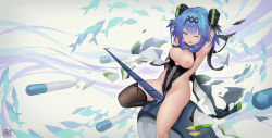 Rule 34 | 1girl, absurdres, armpits, arms behind head, artist name, azur lane, bad id, bad pixiv id, black thighhighs, blue hair, bouncing breasts, breasts, commentary request, crying, crying with eyes open, fish, highres, nautilus (azur lane), navel, nipples, nishui, one eye closed, open mouth, orgasm, pussy juice, see-through, short hair, sidelocks, single thighhigh, solo, submarine, tears, thighhighs, torpedo, underwater, watercraft, yellow eyes
