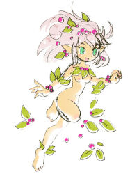 Rule 34 | blush, breasts, green eyes, leaves, nipples, nude, original, pink hair, pointy ears, pukao, small breasts, smile, solo