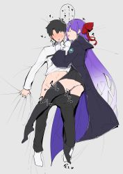 Rule 34 | 10s, 1boy, 1girl, :d, absurdly long hair, absurdres, ass, bb (fate), bb (fate/extra), bed sheet, black hair, black pants, black skirt, black thighhighs, blue cloak, blush, cloak, closed eyes, clothes pull, collared jacket, commentary request, faceless, faceless male, fate/extra, fate/extra ccc, fate/grand order, fate (series), finger in another&#039;s mouth, fujimaru ritsuka (male), full-face blush, gloves, hair ribbon, heart, hetero, highres, jacket, jikatarou, kneepit sex, long hair, long sleeves, lying, no shoes, on back, on bed, on side, open mouth, panties, pants, pants pull, pleated skirt, red ribbon, ribbon, sheet grab, skirt, smile, socks, spoken heart, thighhighs, underwear, very long hair, white gloves, white jacket, white panties, white thighhighs
