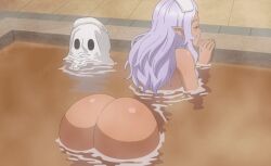 1girl 2024 20s animated animated_gif anime_screenshot ass bathing butt_crack dark_skin elf elf-san_wa_yaserarenai. fangs huge_ass kuroeda_(elf-san_wa_yaserarenai.) long_hair plump pointy_ears purple_hair solo steam tagme thick_thighs thighhighs thighs wide_hips